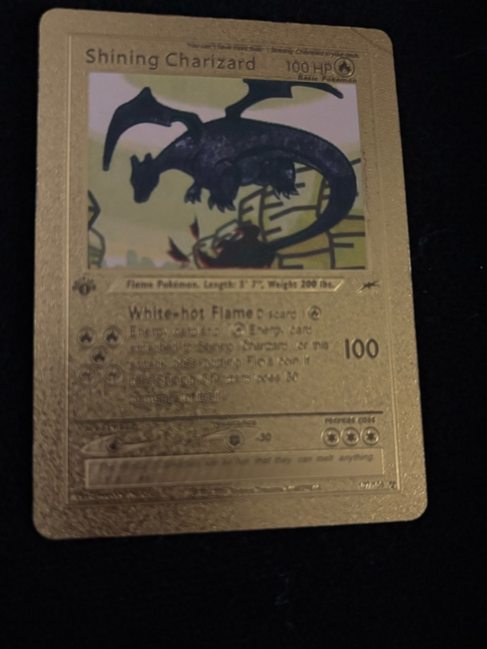 Pokemon Shining Charizard Metallic Gold Card with Black Artwork
